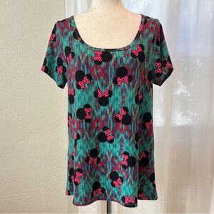 LuLaRoe Disney Teal and Pink Graphic Minnie Short Sleeve Top